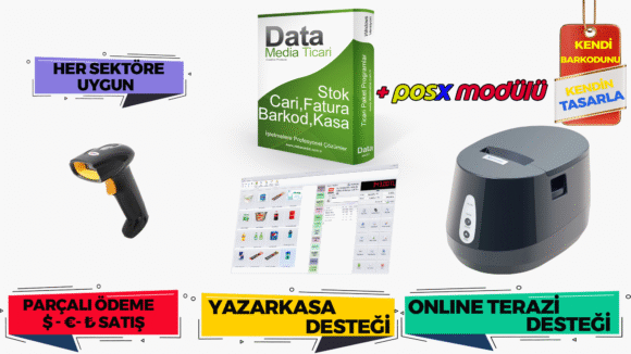 Data Media PosX + Barkod Okuyucu + 48mm Barkod Yazıcı
